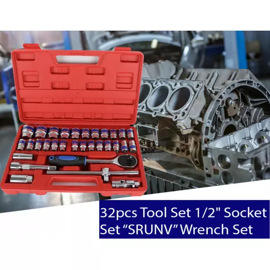 Гедоре комплект с вложки 1/2" 32 части SRUNV SR-1011 с тресчотка, върток и кардан