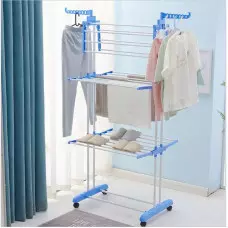 Голям Сушилник за дрехи - сгъваеми 3 нива и 2 закачалки, на колелца Голям Сушилник за дрехи - сгъваеми 3 нива и 2 закачалки, на колелца