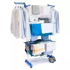 Голям Сушилник за дрехи - сгъваеми 3 нива и 2 закачалки, на колелца Голям Сушилник за дрехи - сгъваеми 3 нива и 2 закачалки, на колелца