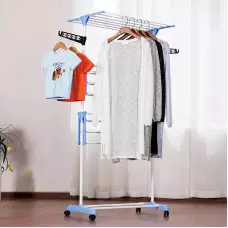 Голям Сушилник за дрехи - сгъваеми 3 нива и 2 закачалки, на колелца Голям Сушилник за дрехи - сгъваеми 3 нива и 2 закачалки, на колелца