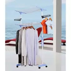 Голям Сушилник за дрехи - сгъваеми 3 нива и 2 закачалки, на колелца Голям Сушилник за дрехи - сгъваеми 3 нива и 2 закачалки, на колелца