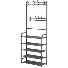 Мултифункционална етажерка със закачалки и рафтове за обувки Мултифункционална етажерка със закачалки и рафтове за обувки