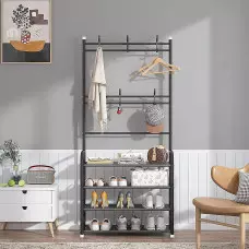 Мултифункционална етажерка със закачалки и рафтове за обувки Мултифункционална етажерка със закачалки и рафтове за обувки