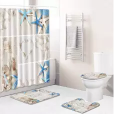 Комплект за баня: перде, 2 бр. стелки и покривало за тоалетна Комплект за баня: перде, 2 бр. стелки и покривало за тоалетна