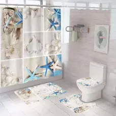 Комплект за баня: перде, 2 бр. стелки и покривало за тоалетна Комплект за баня: перде, 2 бр. стелки и покривало за тоалетна
