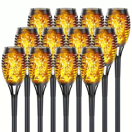 4 броя LED соларни лампи тип факли с пламъчен ефект
