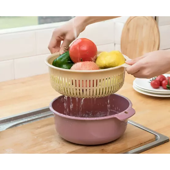 Двойна кухненска кошница за отцеждане на зеленчуци и плодове