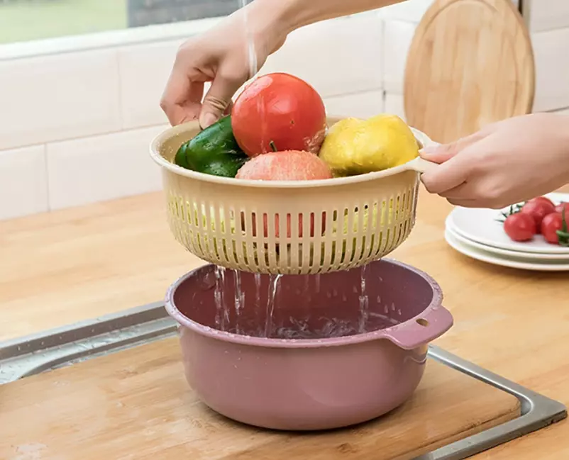 Двойна кухненска кошница за отцеждане на зеленчуци и плодове