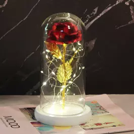 Вечна роза в стъкленица с LED лампички