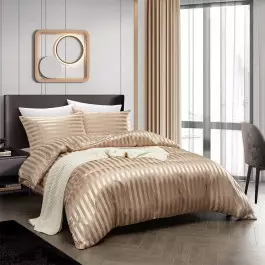 Луксозен сатенен спален комплект от 6 части – Бежов