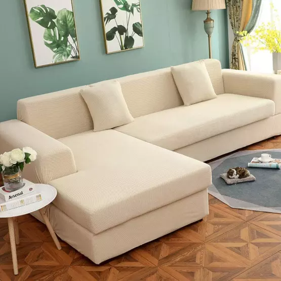 Стилен калъф за ъглов диван - Бежов
