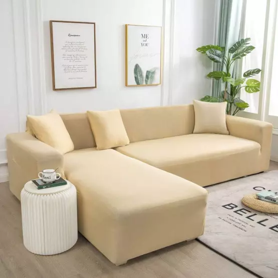 Стилен и еластичен протектор за ъглов диван - Бежов