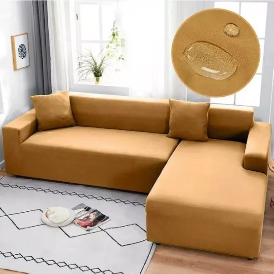 Стилен и еластичен протектор за ъглов диван -  Камел