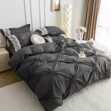 Луксозен спален комплект с бродерия от 6 части – Тъмносив Луксозен спален комплект с бродерия от 6 части – Тъмносив