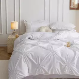Луксозен спален комплект с бродерия от 6 части – Бял