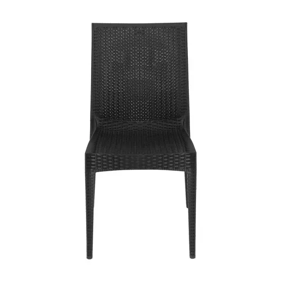 Градински стол от полипропилен с плетен дизайн - Черен