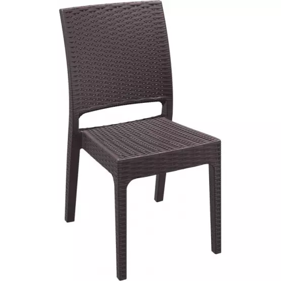 Градински стол от полипропилен с плетен дизайн - Кафяв