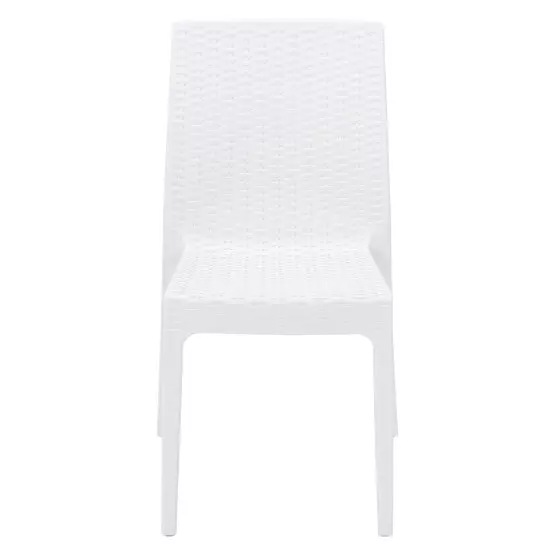 Градински стол от полипропилен с плетен дизайн - Бял