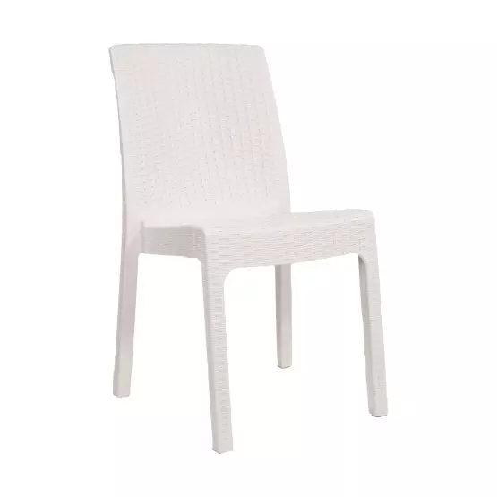 Градински стол от полипропилен с плетен дизайн - Бял