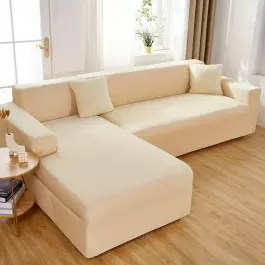 Кадифен калъф за ъглов диван  - Кремав