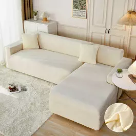 Кадифен калъф за ъглов диван  - Кремав