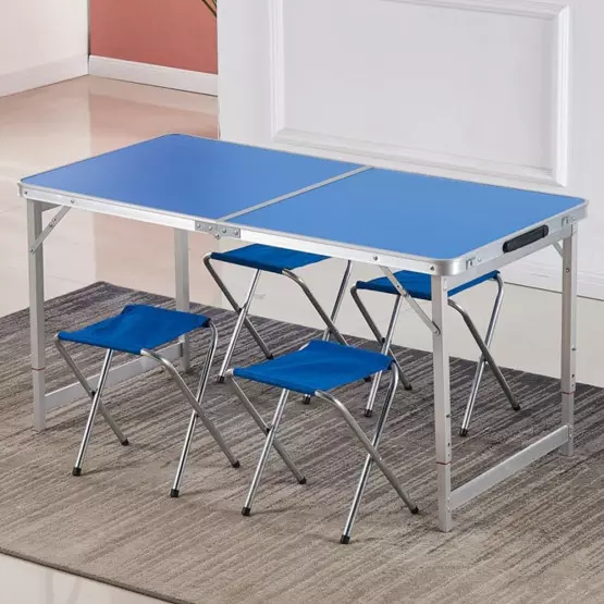 Сгъваем комплект за къмпинг - маса + 4 стола в синьо