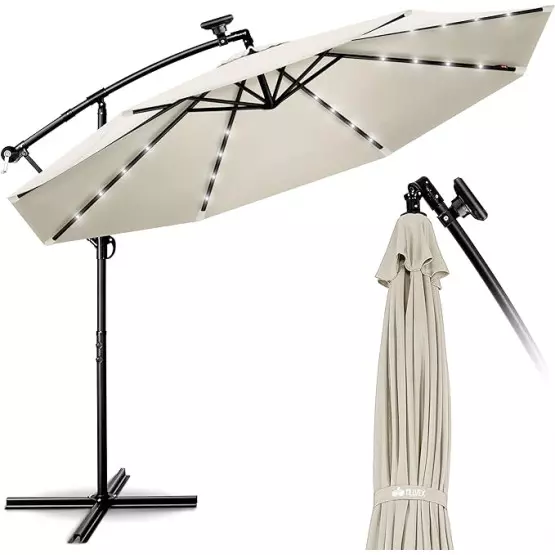 Висящ градински чадър с LED светлини - Пясък