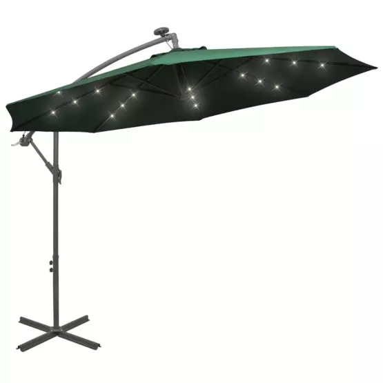 Висящ градински чадър с LED светлини - Зелен