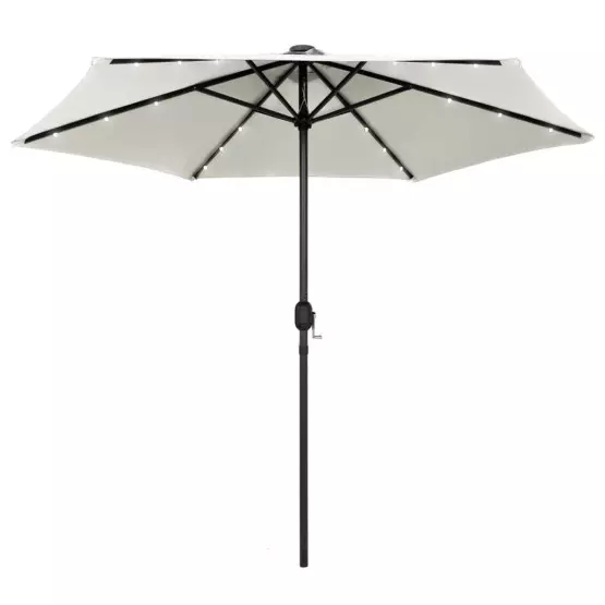  Градински чадър с LED светлини – Пясъчнобял