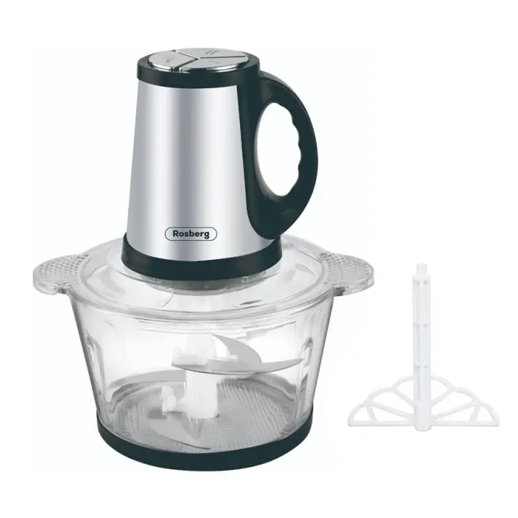 Кухненски чопър Rosberg R51111F, 2L, 400W, 3 скорости, Бъркалка за яйца, Стъклена кана, 4 ножа, Инокс/черен Кухненски чопър Rosberg R51111F, 2L, 400W, 3 скорости, Бъркалка за яйца, Стъклена кана, 4 ножа, Инокс/черен