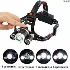 Мощен фенер тип челник с 3 LED диода Мощен фенер тип челник с 3 LED диода