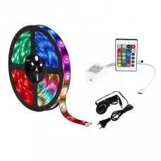 Комплект RGB LED лента 5 метра, диод 3528, с дистанционно и захранване Комплект RGB LED лента 5 метра, диод 3528, с дистанционно и захранване
