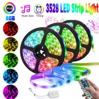 Комплект RGB LED лента 5 метра, диод 3528, с дистанционно и захранване Комплект RGB LED лента 5 метра, диод 3528, с дистанционно и захранване
