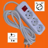 3 м. разклонител 3 гнезда и прекъсвач - бял 3 м. разклонител 3 гнезда и прекъсвач - бял