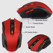 Ергономична Безжична USB оптична 6D мишка с регулируем DPI, Спящ режим - Червено/Черно Ергономична Безжична USB оптична 6D мишка с регулируем DPI, Спящ режим - Червено/Черно