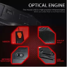 Ергономична Безжична USB оптична 6D мишка с регулируем DPI, Спящ режим - Червено/Черно Ергономична Безжична USB оптична 6D мишка с регулируем DPI, Спящ режим - Червено/Черно