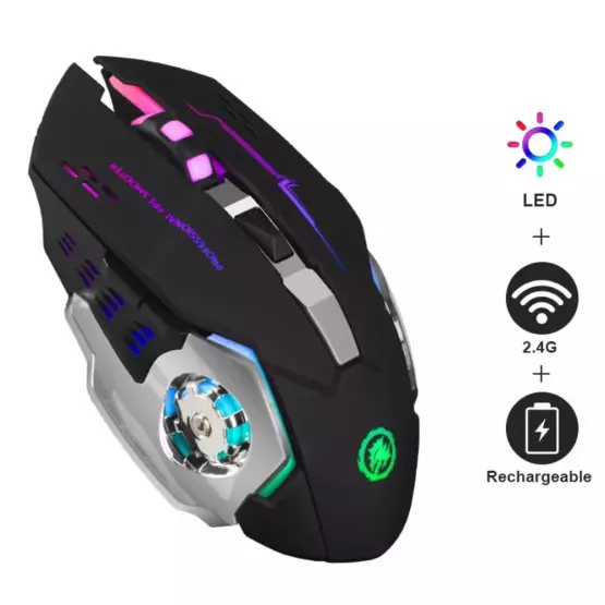 Геймърска Безжична USB Презареждаема 6D мишка 3600 DPI, 7 цвята LED подсветка