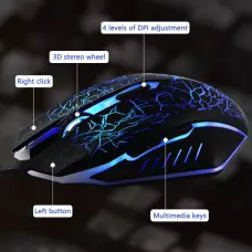 Геймърска Жична USB 6D мишка 3600 DPI, 7 променящи се цвята LED подсветка Геймърска Жична USB 6D мишка 3600 DPI, 7 променящи се цвята LED подсветка