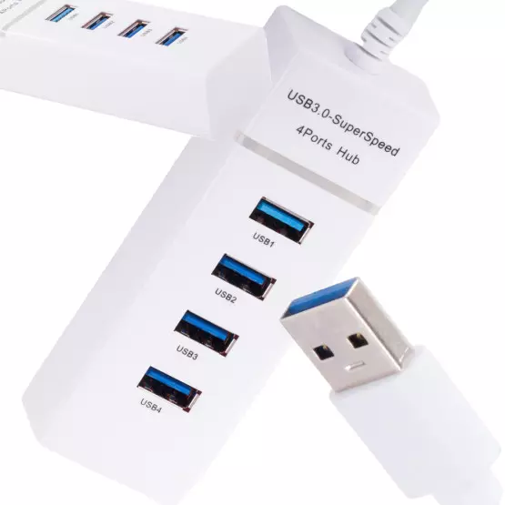 USB 3.0 адаптер с 4 порта - бял