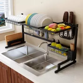 Кухненски органайзер за мивка, сушилник за чинии, чаши, прибори, плодове, регулируема поставка
