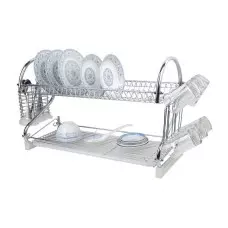 Кухненски сушилник за съдове на две нива с отделения за прибори и чаши, висококачествен хром Кухненски сушилник за съдове на две нива с отделения за прибори и чаши, висококачествен хром