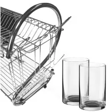Кухненски сушилник за съдове на две нива с отделения за прибори и чаши, висококачествен хром Кухненски сушилник за съдове на две нива с отделения за прибори и чаши, висококачествен хром